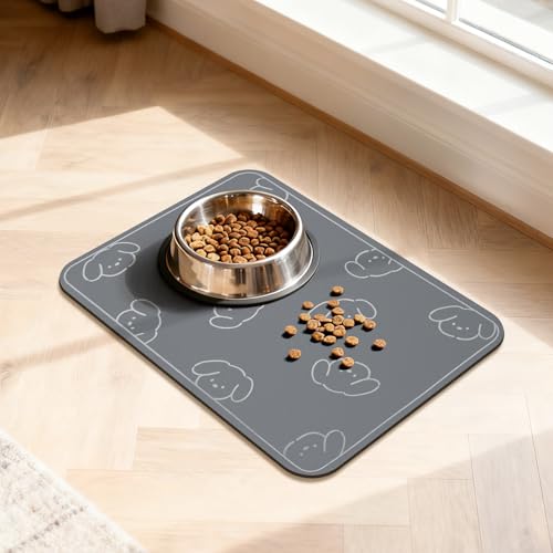 WENBOKMIN Dog Food Mat, Diatom Ooze Cat Water Mats Non Slip for Floors Waterproof and Water Absorption, Easy to Clean-Dog (12" H*15.5" L) - color: Black-Dog, size: 15.5"L x 12"W
