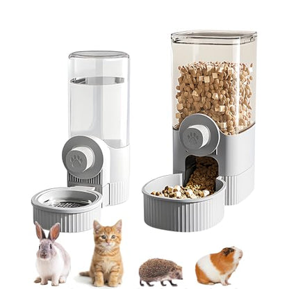 GPY Automatic Hanging Gravity Pet Feeder and Water Dispenser Set ，Automatic Rabbit Feeder and Dog Water Dispenser for Dogs Cats Pets Animals Large Capacity (Blue Water Feeder&Food Feeder) (Grey) - color: Grey