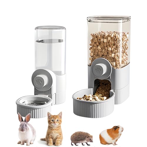 GPY Automatic Hanging Gravity Pet Feeder and Water Dispenser Set ，Automatic Rabbit Feeder and Dog Water Dispenser for Dogs Cats Pets Animals Large Capacity (Blue Water Feeder&Food Feeder) (Grey) - color: Grey