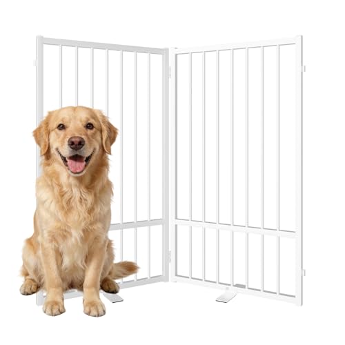 SNUOWU Full Metal Freestanding Dog Gate with Door, 36''Height Foldable Pet Dog Fence for Indoor & Outdoor, 2 Panels Extra Wide Free Standing TallDog Gates for Doorways,House,Stairs,Porch,Deck,Yard - color: White, size: 【2 Panels】40"W*36H"