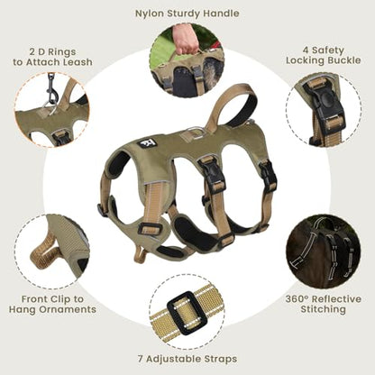 Escape Proof Dog Harness and Leash Set,Soft Padded Full Body Pet Harness, No Pull Reflective Adjustable Dog Vest with Handle, Easy Control Dog Harness for Medium Large Dogs Training Walking Running - color: Khaki, size: XL