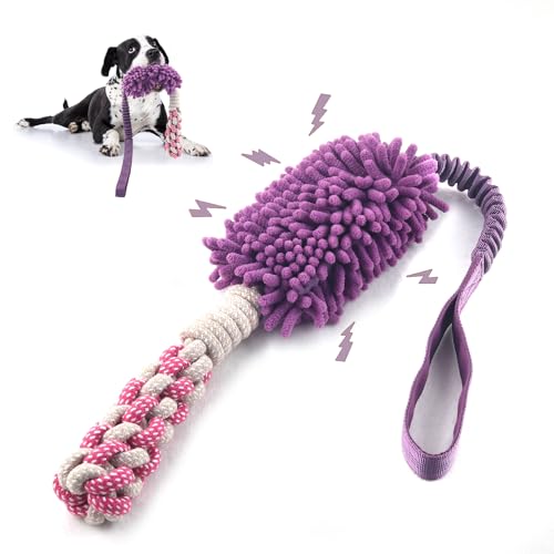 Dog Puppy Toys Dog Squeak Toys Plush Dog Toy with Dog Ropes Knots for Fun and Teeth Cleaning,Tug of War Toys, Puppy Chew Toys, Dog Rope Toys for Training Small, Large Dogs (Purple, Dog Bite Stick Toy) - color: Purple, size: Dog Bite Stick Toy