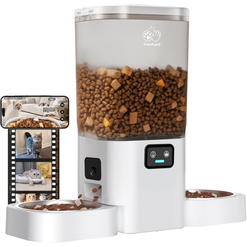 Frienhund Automatic Cat Feeder with Two 1080P Camera for 2 Cats: 7L Automatic Dog Feeder with Night Vision & Slow Feed, 5G WiFi Auto Cat Food Dispenser for Multiple Pet,Detachable for Clean(ACF180W-C) - color: White-4
