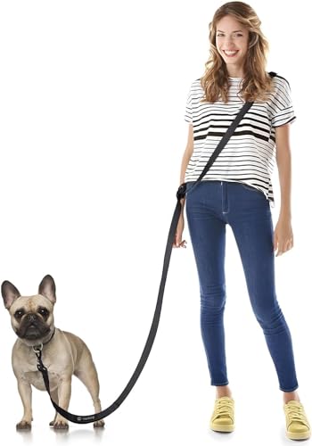 Hands Free Dog Leash, 5.9-8.2ft Multifunctional Crossbody Rope with Explosion-Proof Handle and Adjustable Training Hands Free Leash for Medium Dog Walking Jogging and Running - color: Black
