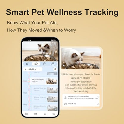 2K 카메라가 있는 자동 고양이 피더, 5G/2.4G Wi-Fi 6.5L 스마트 반려동물 피더, 고양이 및 소형견용, 야간 시야가 있는 자동 강아지 피더, 양방향 오디오, 동작 감지, 수유 일정 및 앱 제어