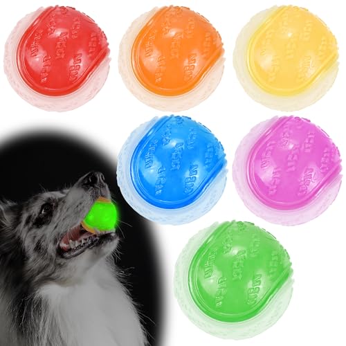 LECHONG Glow Dog Ball, 2.5” Squeaky Dog Toy Ball, Dog Rubber Ball Toys for Small and Medium Dogs, Durable Dog Fetch Toys Puppy Chew Toys Pack of 6 - color: S6-glow