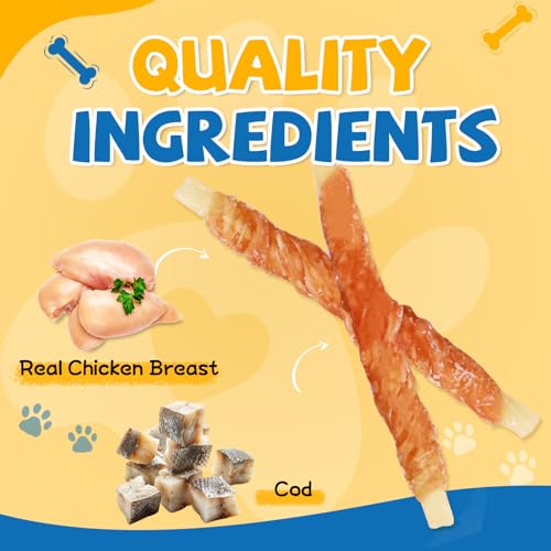 Gazeupon Dog Treats for Small Dogs, Soft Chicken Wrapped Cod Sticks, Rawhide Free Training Treats for Small Breeds, Healthy Chewy Snacks with Omega-3