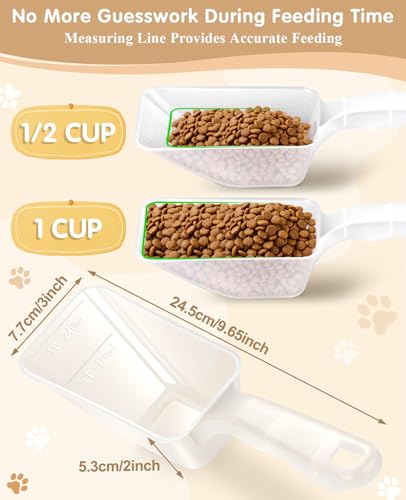 2-Pack Dog Food Scoop 1 Cup, Plastic Pet Food Measuring Scoop With Measuring Lines (1/2 & 1 Cup Markings) for Dogs, Cats, Fish, Bird（Transparent and Grey - color: Transparent and Grey