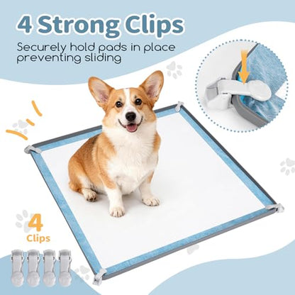 Pee Pad Holder for Dogs 24" x 24", Silicone Potty Tray with 4 Holder Clamps, High Edge No-Spill Dog Training Mat, Non-Slip Puppy Pad Tray Floor Protection for Indoor Use - Gray - size: 24"L x 24"W