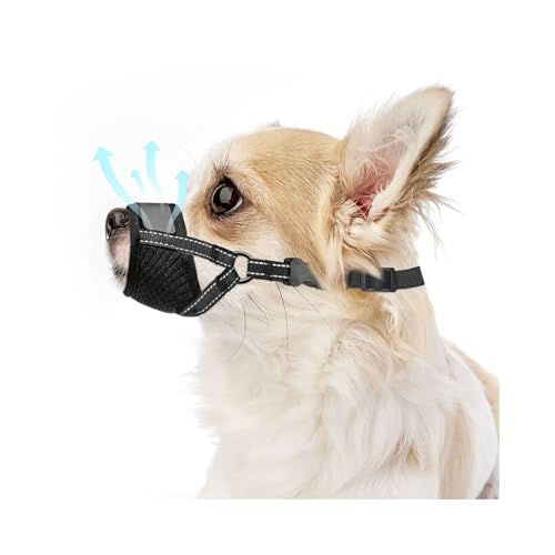 Dog Muzzle for Small Dogs - Soft Nylon Breathable Muzzle for Small Dog with Air Mesh | Adjustable Dogs Muzzles to Prevent Biting | Puppy Mussels for Grooming Barking Chewing Allows Panting Drinking - size: Small