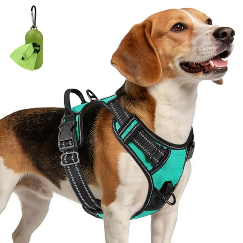 Joytale No Pull Dog Harness Medium Sized Dog, Reflective Pet Vest with Front Clip, Adjustable Soft Padded Harnesses with Easy Control Handle for Training and Walking, Teal, M - color: Teal, size: Medium