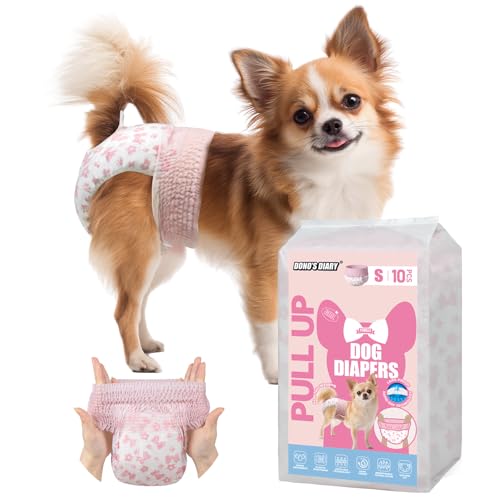 Dono Disposable Pull It Up Female Dog Diapers, 360° Stretchy Waist Puppy Diapers, Super-Absorbent Doggie Diapers with Rapid-Dry Technology Leak-Proof Design for Doggy in Heat Period, S 10 Pcs - size: S(Waist 9"-17")