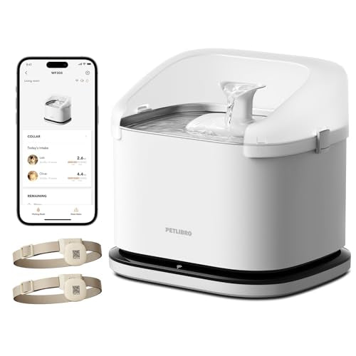 PETLIBRO Cats Water Fountain for Multi Cats, Cat Fountain with RFID Recognition Each Pet, 3L/101oz Pump-Free Cat Water Fountain Stainless Steel Tray, 2.4G Wi-Fi APP Pet Water Fountain x2 Collar Tags - color: White, size: RFID Fountain