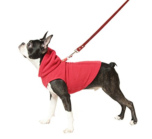 Gooby Fleece Vest Hoodie Dog Sweater - Red, X-Small - Warm Pullover Dog Hoodie with O-Ring Leash for Small to Medium Dogs - color: Red, size: X-Small (Around 4-lb)
