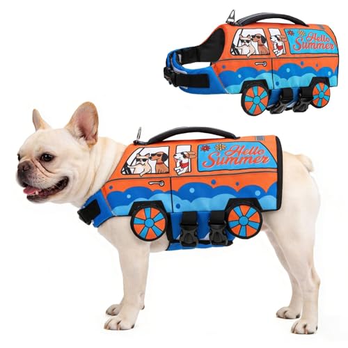 BEAUTYZOO Small Dog Life Jacket, High Flotation Dog Life Vest for Swimming & Boating with Rescue Handle Reflective Stripes,Adjustable Ripstop Dogs Lifejacket for Small Medium Dogs Puppy,Orange Car S - size: Small(Chest Girth: 17"-21")