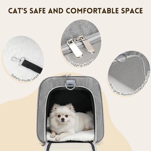 Cat Carrier Soft, Dog Carriers for Small Dogs/Large Cats (Up to 16lbs), with High Breathability, Shoulder Strap, Removable Pad, Pet Carrier Airline Approved, for Home Outdoor Travel (Gray) - color: Gray