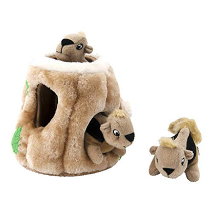 Outward Hound Hide-A-Squirrel Dog Toy – Interactive 2‑in‑1 Plush Puzzle with 3 Squeaky Removable Squirrels, Medium - color: Squirrel Medium