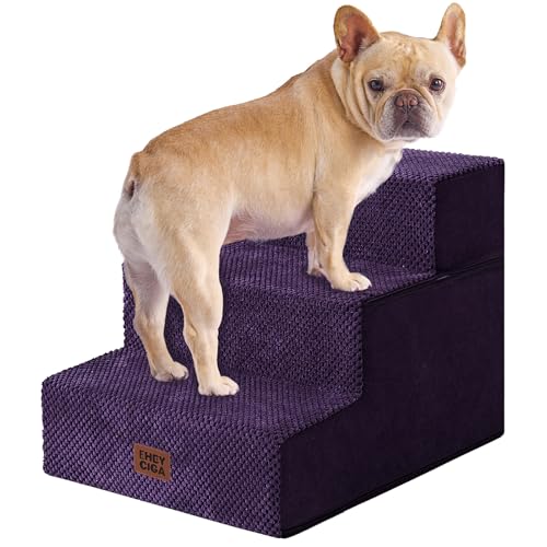 EHEYCIGA Dog Stairs for Small Dogs 13.5" H, 3-Step Dog Steps for Couch Sofa and Chair, Pet Steps for Medium Cats, Non-Slip Balanced Pet Ramp Indoor, Purple - color: Purple, size: Standard 15" x 18" x 13.5"