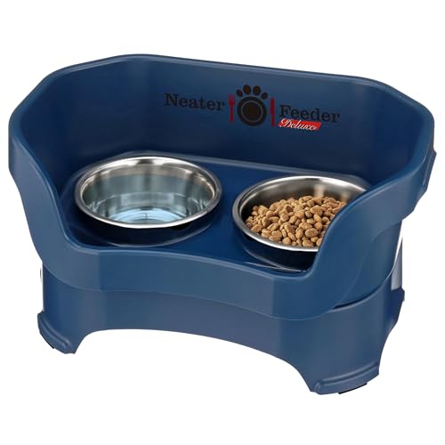 Neater Pet Brands Neater Feeder Deluxe Mess Proof Dog Bowls Elevated for Medium Dogs 19-40 lbs, Made in USA, No Spill Raised Dog Food Bowl Stand Feeding Station, Food and Water Bowl Set, Dark Blue - color: Dark Blue, size: Medium with Standard Bowl