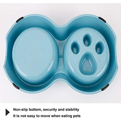 Tineer Double Pet Dog Slow Feeder Bowl,Stainless Steel Anti-Choke Puppy Food and Water Feeder for Dog Cats (White) - color: White