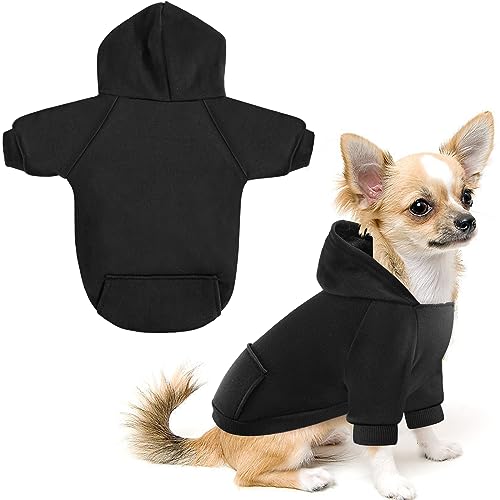 Idepet Pet Dog Hoodies Dog Clothes for Small Dogs Vest Chihuahua Clothes Warm Coat Jacket Autumn Puppy Outfits Cats Dogs Clothing(M,Black) - color: Black, size: Medium