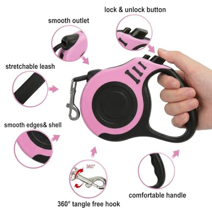 PETIMP Retractable Dog Leash Lightweight 16FT Leash, with Folding Bowl,Dispenser,Waste Bags, for Small Medium Dogs(Pink) - color: PINK