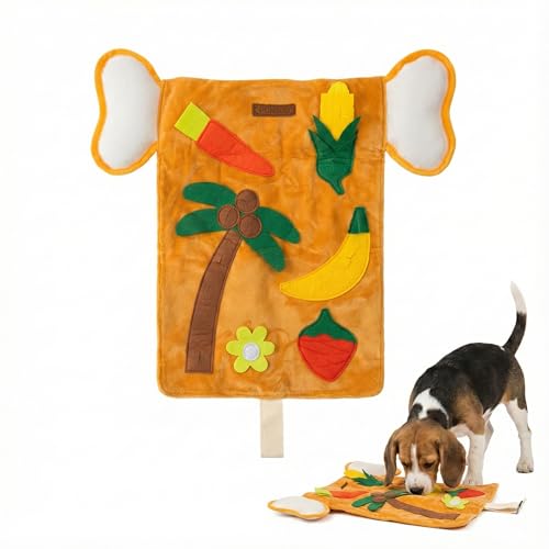 Interactive Dog Snuffle Mat with Squeaker & Crinkle Paper - Fruit Theme Slow Feeder Puzzle Pet Toy for Small Medium Dogs - Nosework Training, Stress Relief & Foraging Instinct (15" x 5")