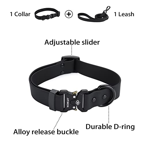 Waterproof Dog Collar and Leash Set Adjustable Quick Release Buckle Collar Leash for Small Medium Large Dogs (Medium, Black)