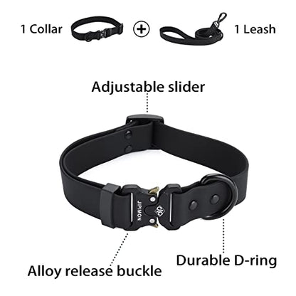 Waterproof Dog Collar and Leash Set Adjustable Quick Release Buckle Collar Leash for Small Medium Large Dogs (Medium, Black)