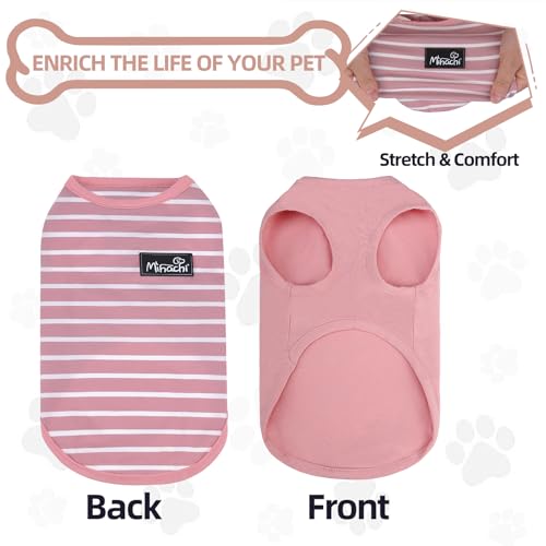 MIHACHI Dog Shirts Cotton Striped T-Shirt, Summer Pet Clothes for Small Dogs, 2-Pack Soft Puppy Apparel Cat Tee, Sleeveless Lightweight, Quick Dry, Breathable,Stretchy, Pink M - color: Pink, size: Medium