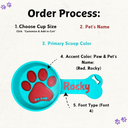 Personalized Dog Food Scoop Custom Pet Kibble Scooper and Measuring Cup Treat Dispenser for Dogs Unique Custom Pet Accessory Gift Idea for Dog Lovers Feeding Tool Dry (2 oz - 1/4 Cup) - size: 2 oz - 1/4 Cup