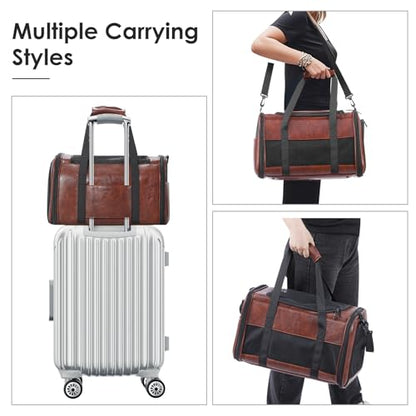Fashion Leather Dog Carrier, Airline Approved Cat Carrier Soft Sided Pet Bag Carrier Purse for Puppy Kitten Small Animals Coffee - color: Coffee
