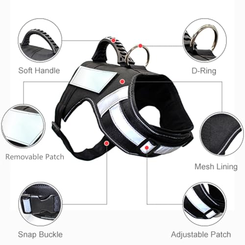 Dog Harness with Handle - No Pull Heavy Duty Dog Harness Reflective Vest for Medium Sized Dogs Tactical Training Walking, Easy Walk Harness Adjustable Removable Service Harnesses, L Black - color: Black, size: L