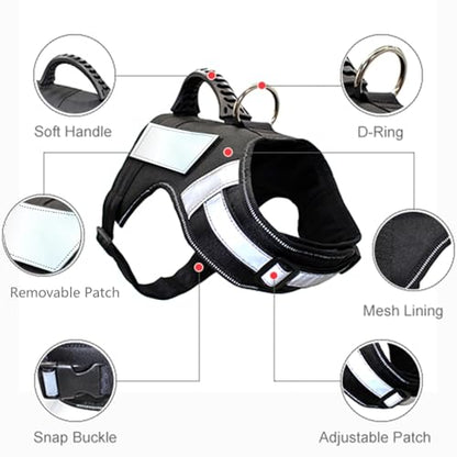 Dog Harness with Handle - No Pull Heavy Duty Dog Harness Reflective Vest for Medium Sized Dogs Tactical Training Walking, Easy Walk Harness Adjustable Removable Service Harnesses, L Black - color: Black, size: L