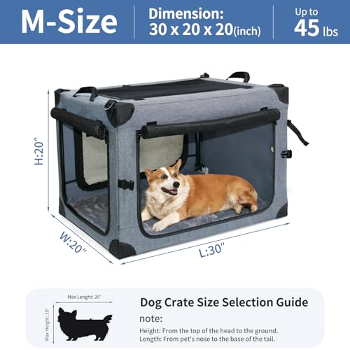 NEZUC Collapsible Dog Crates for Large Dogs Portable Soft Sided Travel Dog Carrier for Indoor & Outdoor, 4-Door Foldable Pet Kennel with Durable Mesh Windows (Gray, 30.0" L x 20" W x 20.0" H) - size: 30.0"L x 20.0"W x 20.0"H