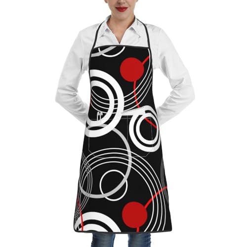 Women Men Bib Aprons Chef Cooking Apron With Pockets For Kitchen Grilling Bbq Painting Gardening - color: Black Red