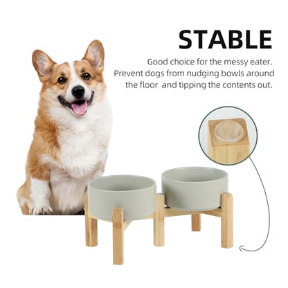 Havniva 6.1” Dog Bowls Elevated Ceramic Dog Food and Water Bowl Set, Double Raised Dog Water Bowl with Stand Non-Slip Rubber Base Two Heights Large Capacity Feeding Pet Food Bowl for Small Dogs - color: Matte Gray - 2 Bowls+Stand, size: 6.1 Inch