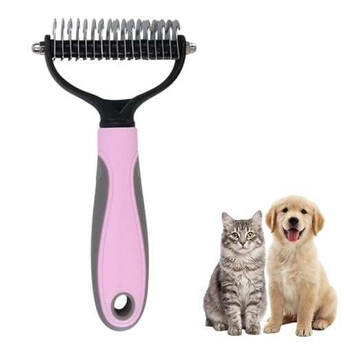 Dematting Comb for Dogs and Cats, 2026 Upgraded Pet Pro Tool Grooming, Dual-Sided Deshedding and Dematting Brush, Ergonomic Pet Grooming Brush, Gentle Pet Hair Remover Comb - color: Pink, size: L