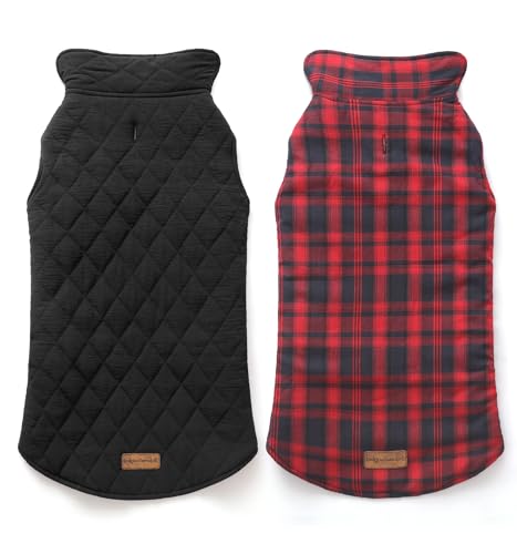 Rocky Snowball 2-in-1 Reversible Dog Jacket - Waterproof Snow Coat for Medium & Large Dogs - color: Red Tartan, size: X-Large