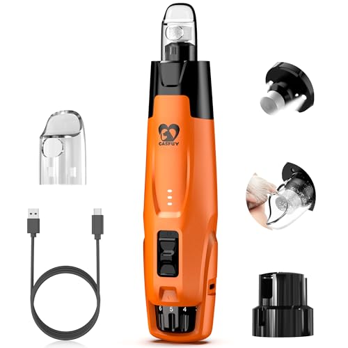 Casfuy New 6-Speed Dog Nail Grinder - 50% More Power Dog Nail Trimmers with 2 LED Lights Quiet 7h Running Time Electric Pet Nail Grinder File Toenail Grinder for Large Medium Small Dogs & Cats (OR) - color: Orange