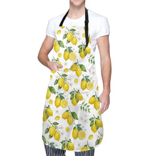 Sweetshow Cute Dog Apron with 2 Pockets and Adjustable Neck Waterproof Kitchen Cooking Dog Grooming Aprons for Women Men - color: Yellow Lemon