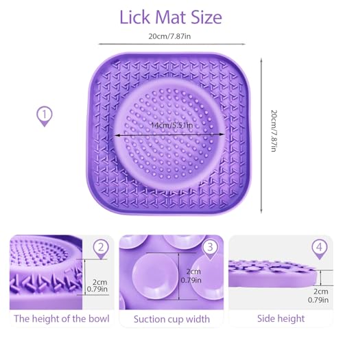 Dog Lick Bowl Mat Purple, Anxiety Relief Lick Mat for Pets, Silicone Slow Feeder Mat, Dishwasher Safe - Collapsible Dog Water Bowl