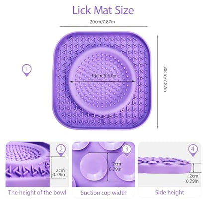 Dog Lick Bowl Mat Purple, Anxiety Relief Lick Mat for Pets, Silicone Slow Feeder Mat, Dishwasher Safe - Collapsible Dog Water Bowl