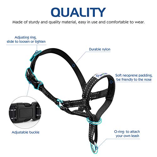 Pawaboo Dog Muzzle, Head Halter Collar for Dog, Pet Nylon Reflective Adjustable Loop Anti-Biting Barking Control Easy Fit Dogs Stops Dogs Pulling Head Leash, Small Size, Black - color: Black, size: Small