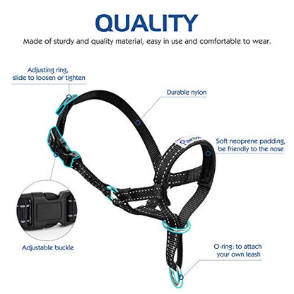 Pawaboo Dog Muzzle, Head Halter Collar for Dog, Pet Nylon Reflective Adjustable Loop Anti-Biting Barking Control Easy Fit Dogs Stops Dogs Pulling Head Leash, Small Size, Black - color: Black, size: Small
