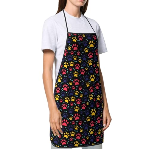 Dog Grooming Waterproof Apron with 2 Pockets, Cute Animals Puppy Dog Pets Apron - color: Red Yellow Paw