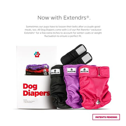 Pet Parents® Washable Dog Diapers (3pack) + Extendrs® of Durable Doggie Diapers, Premium Dog Diapers Female (Large, Princess) - size: Large (19-27")