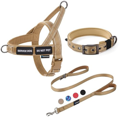 Annchwool No Pull Dog Harness,Heavy Duty Reflective Collar & Leash Set-Leash with Double Handle & Car Seatbelt Clip-Easy Control for Walking Training Medium Large Size Dogs(Brown,L) - color: Brown, size: L
