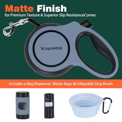 Retractable Dog Leash, 26ft Heavy Duty Retractable Pet Leash with Poop Bag Holder, 360° Tangle-Free for Small Medium Large Dogs Up to 110lbs, Anti-Slip Handle,One-Handed Brake Pause Lock（Gray） - color: Gray, size: 26ft up to 110lbs