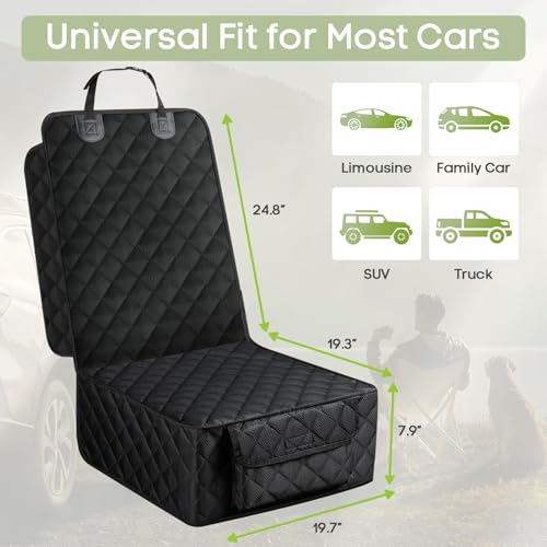 Dog Car Seat Cover for Front Seat, Waterproof Full Protection Pet Car Seat Cover with Side Flaps, Non-Slip Front Seat Protector with Pocket for Cars, Trucks, SUVs